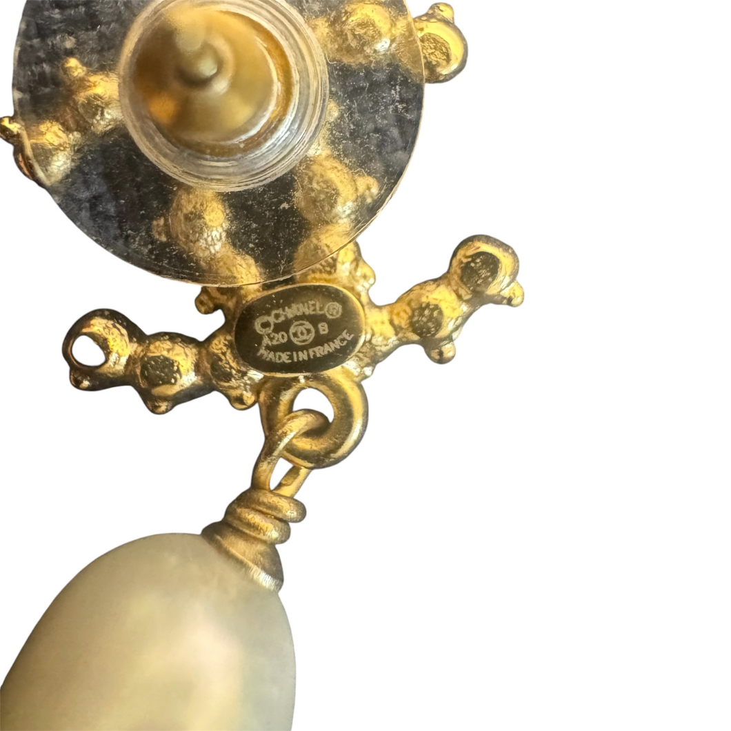 Chanel Pearl & Crystal CC Drop Earrings in Gold-Tone