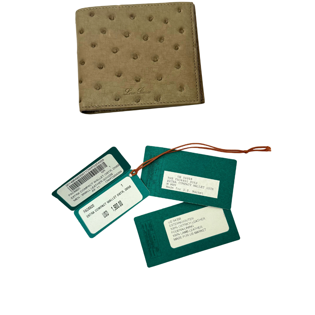 Loro Piana Bifold Wallet in Taupe Ostrich Leather