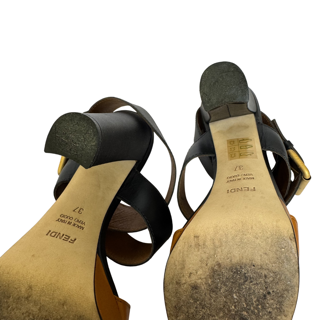 Fendi Black & Honey Colorblock Kansas Sandals - Size 37