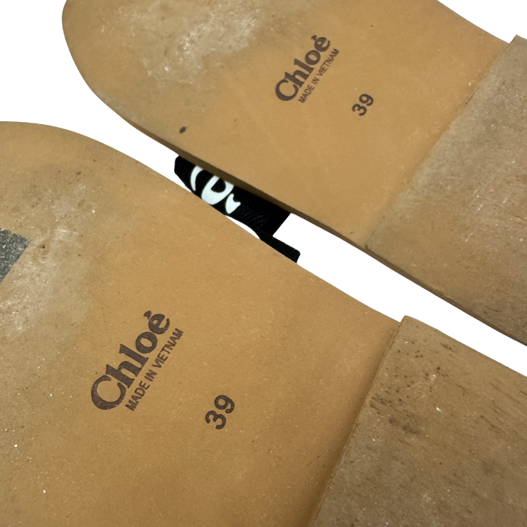 Chloé Woody Slides in Black Canvas, Size 39
