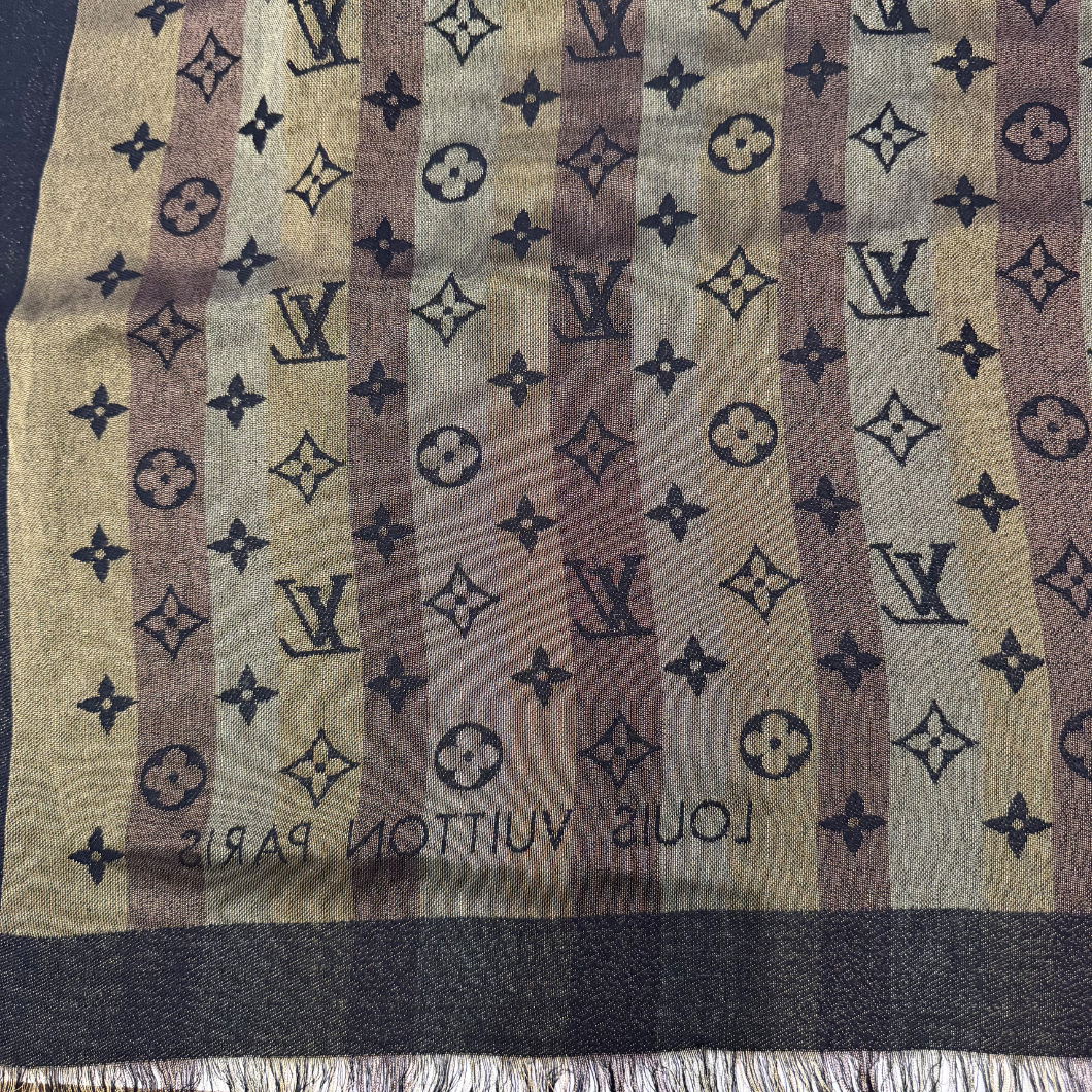 Louis Vuitton So Shine Monogram Scarf in Beige and Brown