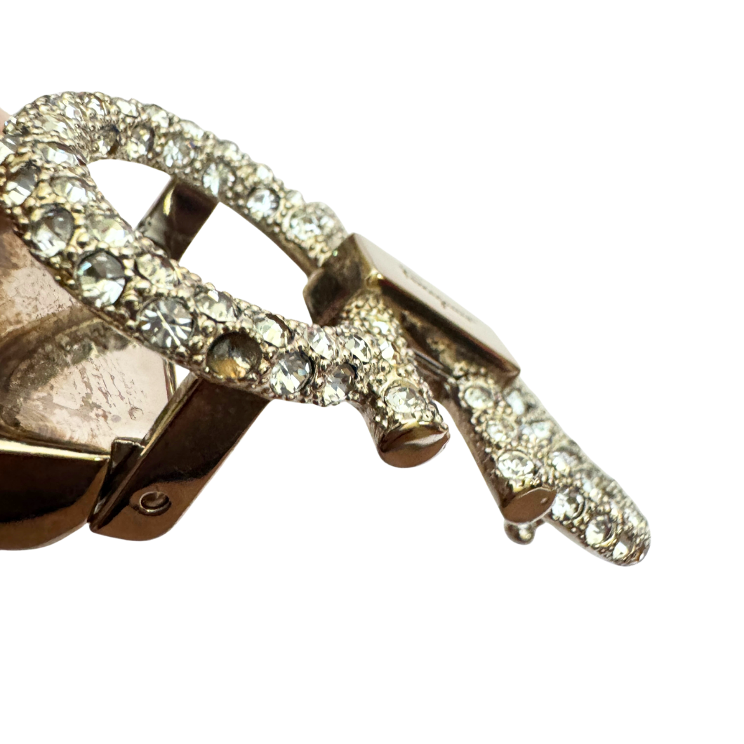 Salvatore Ferragamo Gancini Crystal Belt in Black Leather, Size 75cm
