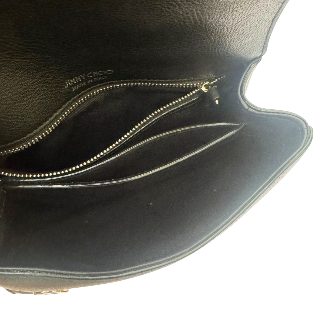 Jimmy Choo Cheri Top Handle Bag in Black Leather with Crystal Buckle