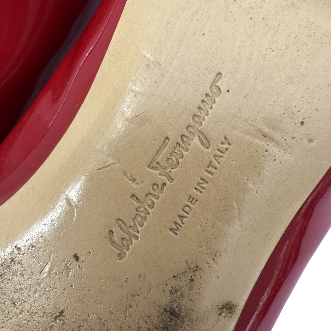 Salvatore Ferragamo Vara Bow Ballet Flats in Red Patent Leather, Size 39