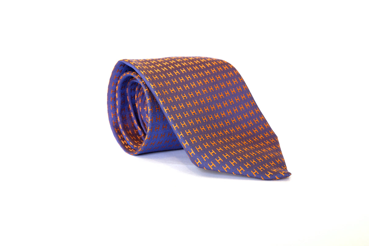 Hermès Faconnee Jacquard H Silk Tie - Orange