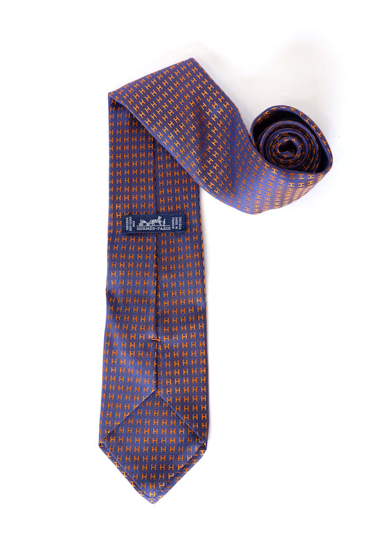 Hermès Faconnee Jacquard H Silk Tie - Orange