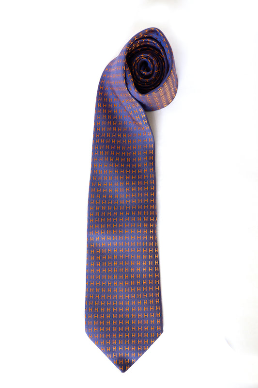 Hermès Faconnee Jacquard H Silk Tie - Orange