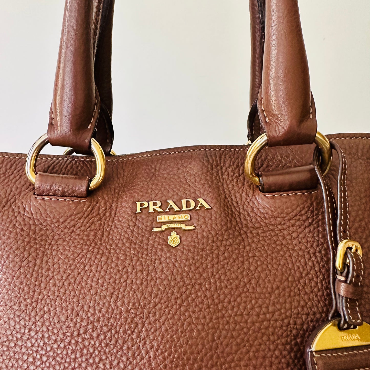 Prada Vitello Daino Satchel Bag in Brown Leather