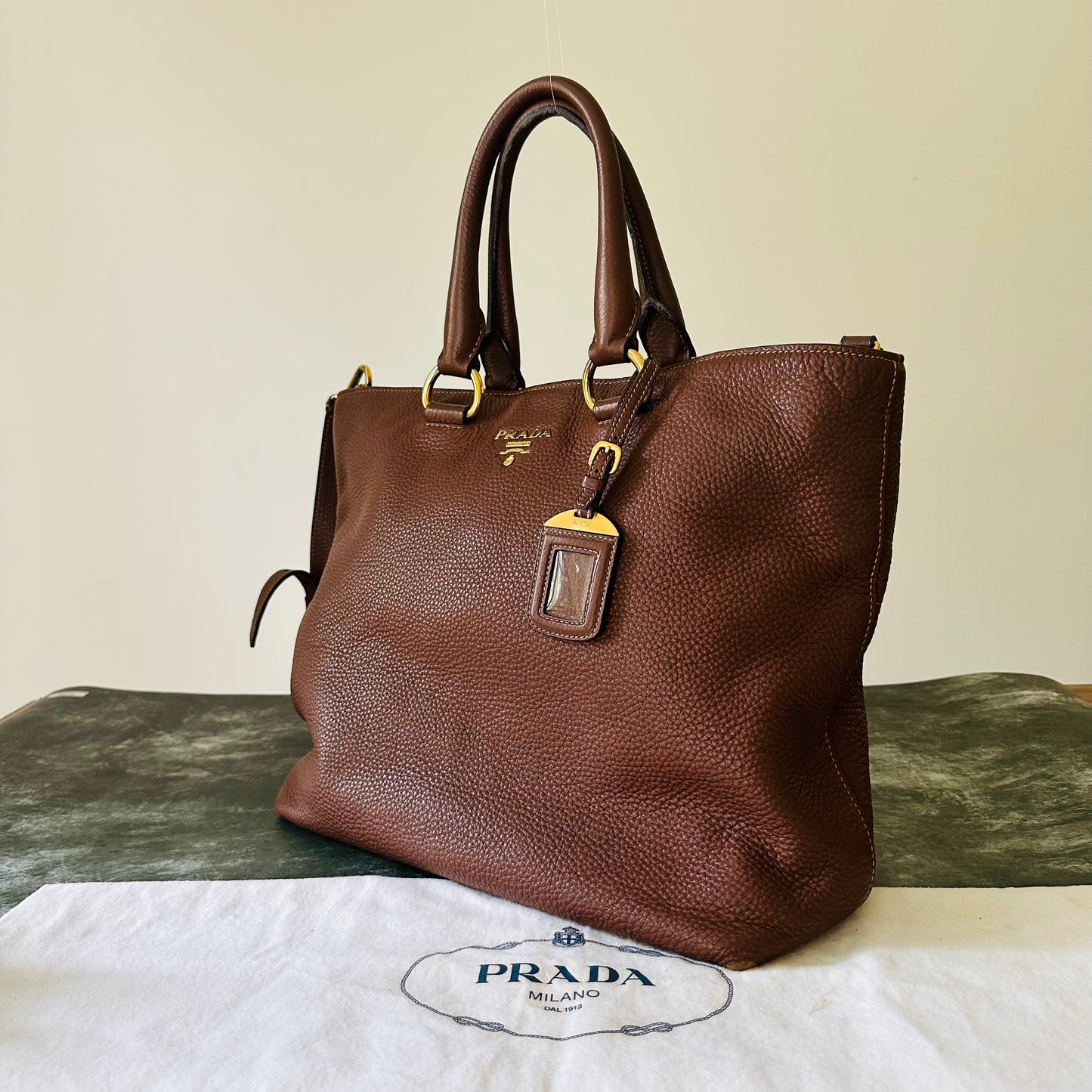 Prada Vitello Daino Satchel Bag in Brown Leather