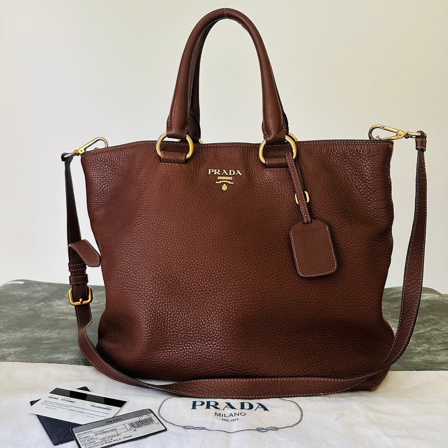 Prada Vitello Daino Satchel Bag in Brown Leather