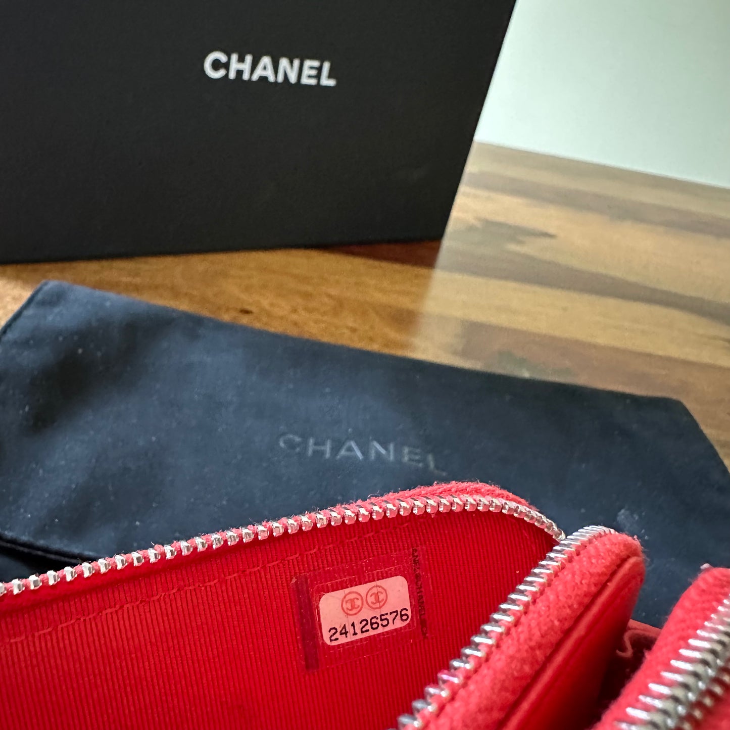Chanel Red Caviar Leather Double Zip Wallet on Chain