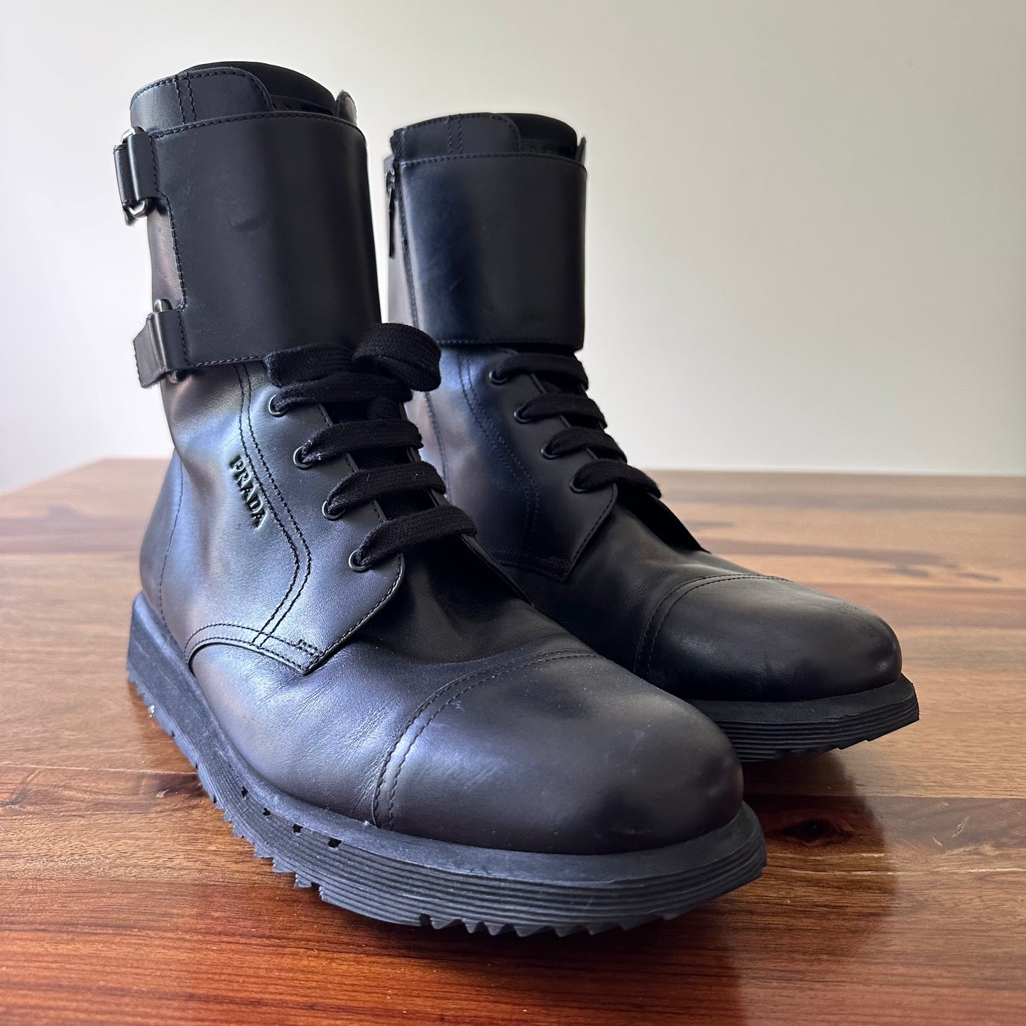 Prada Leather Combat Boots - Size 10