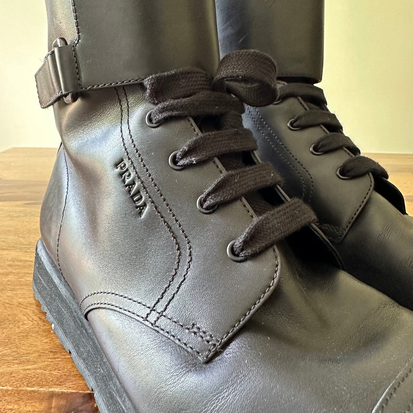 Prada Leather Combat Boots - Size 10