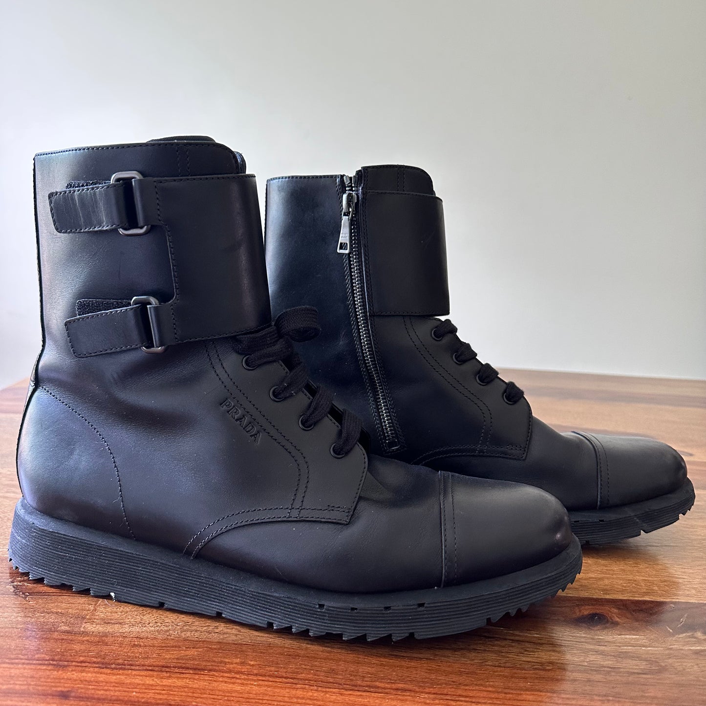 Prada Leather Combat Boots - Size 10
