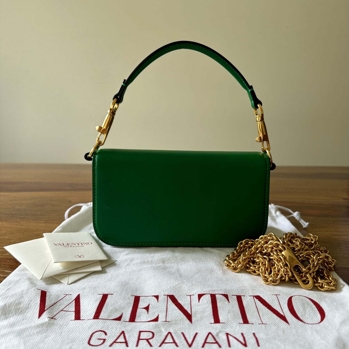 Valentino V Logo Small Locò Green Leather Bag