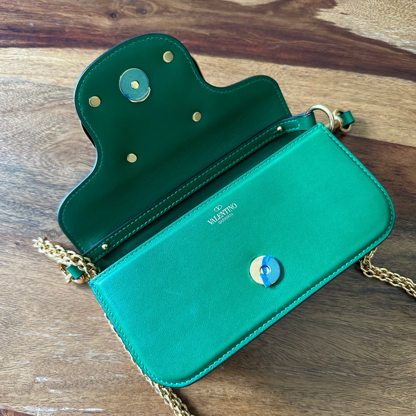 Valentino V Logo Small Locò Green Leather Bag