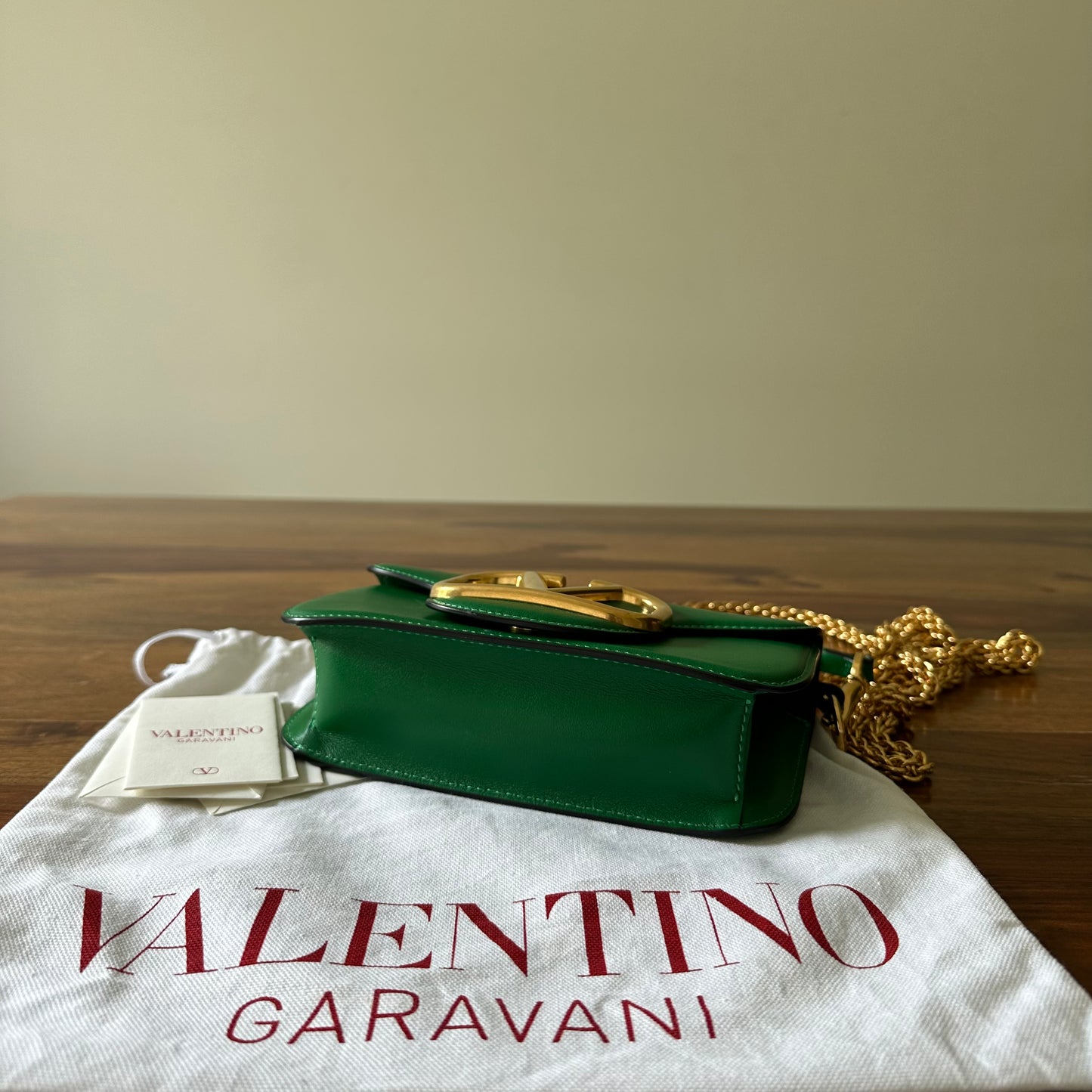 Valentino V Logo Small Locò Green Leather Bag