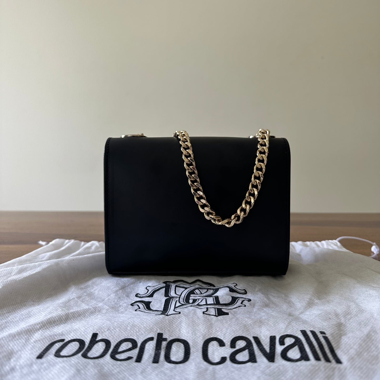 Roberto Cavalli Black Leather Shoulder Bag