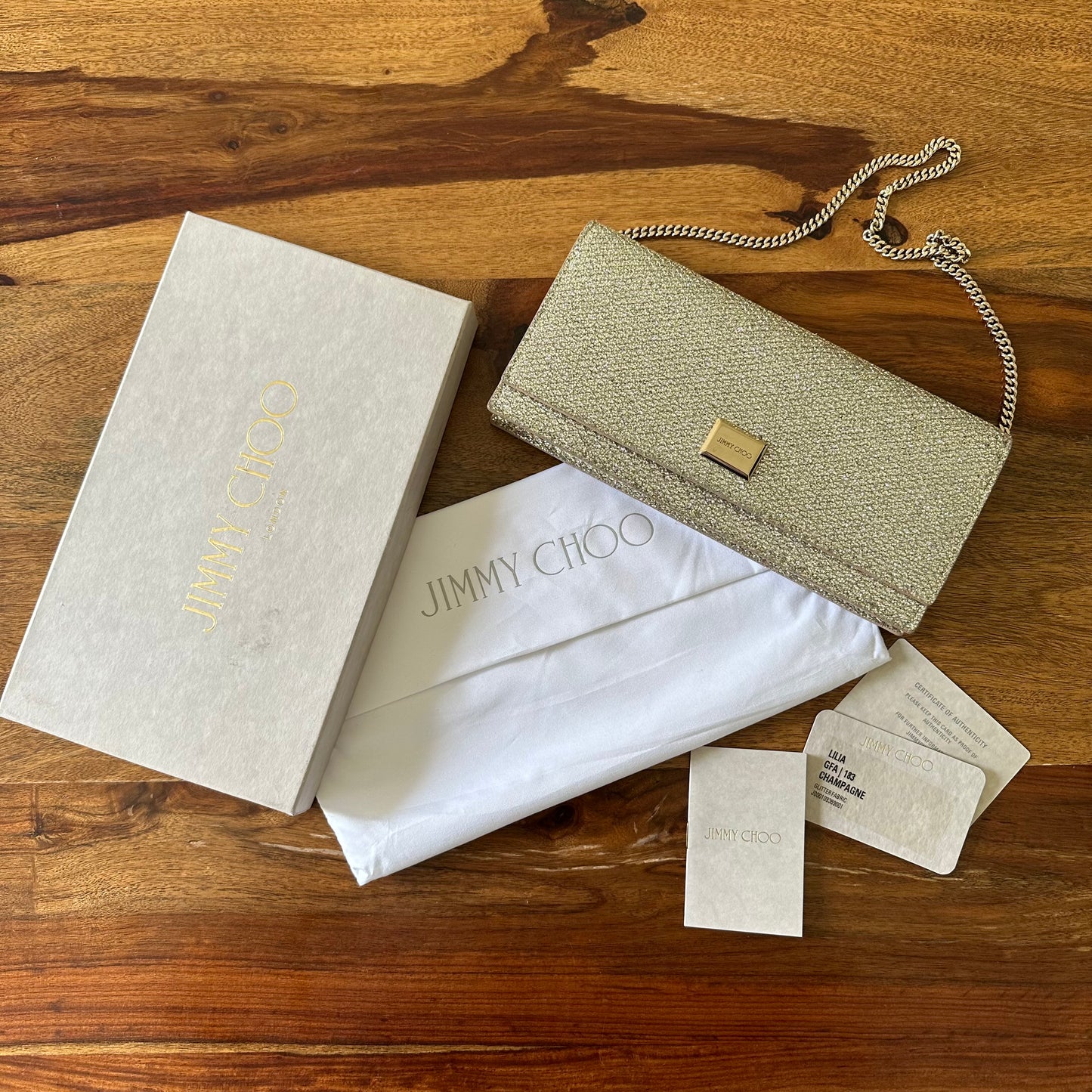 Jimmy Choo Lilia Glitter Chain Clutch in Silver