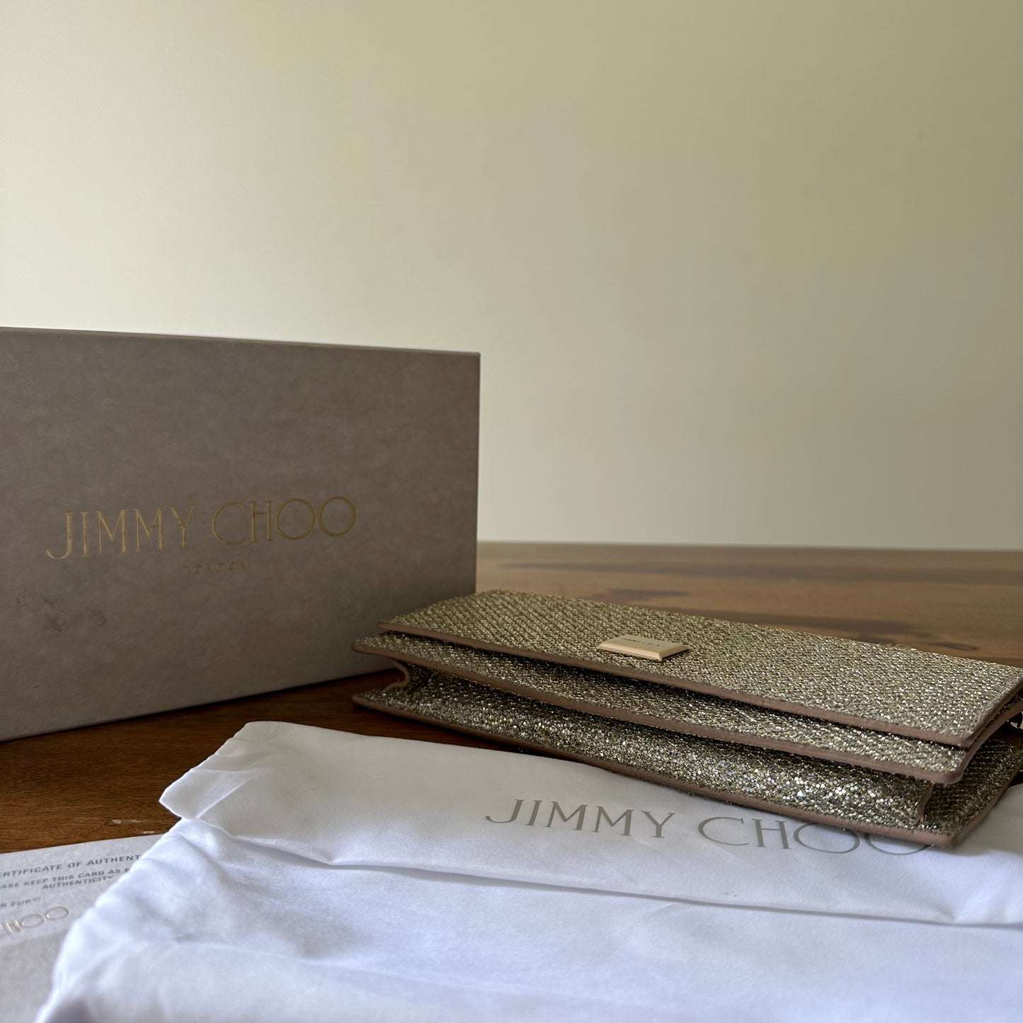 Jimmy Choo Lilia Glitter Chain Clutch in Silver