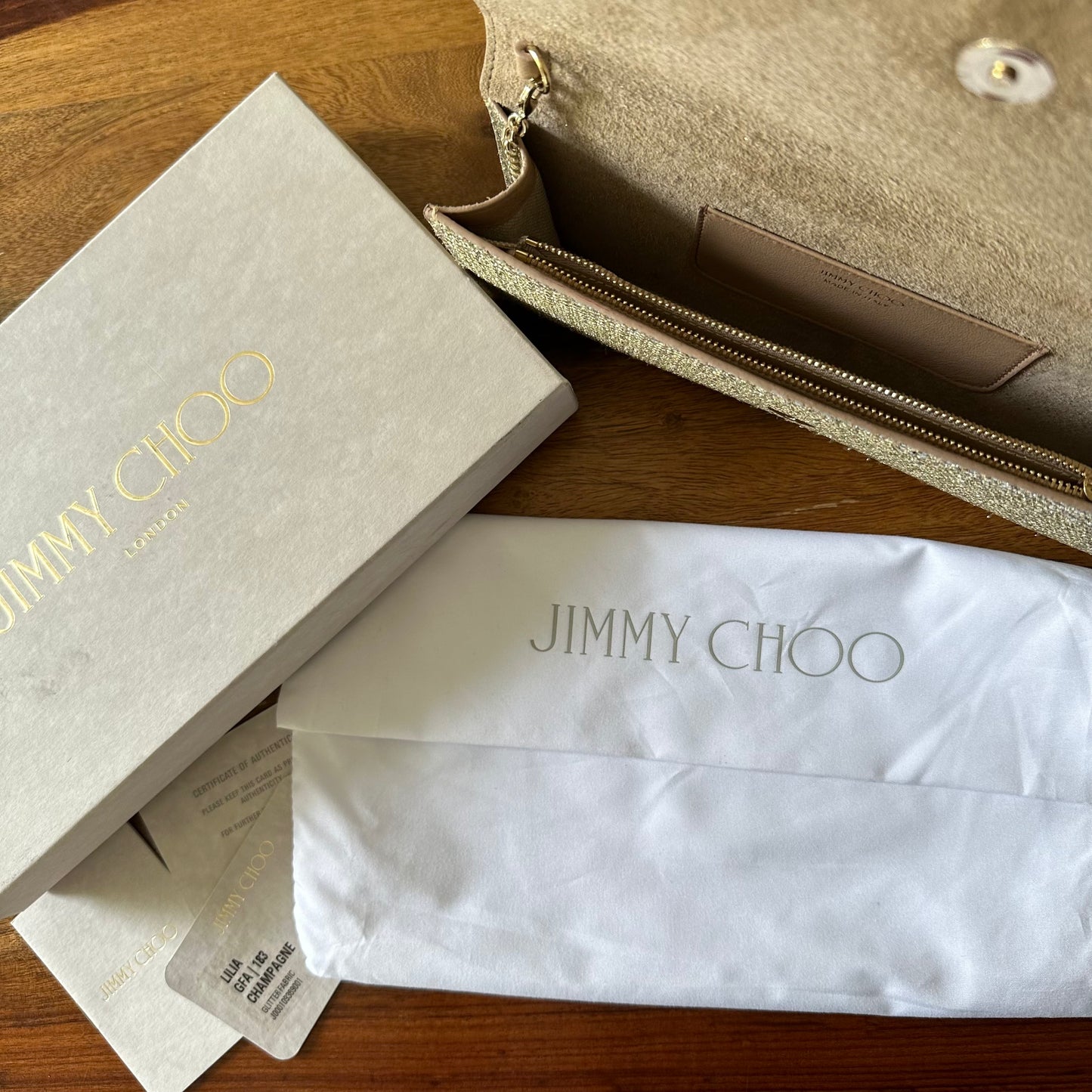 Jimmy Choo Lilia Glitter Chain Clutch in Silver