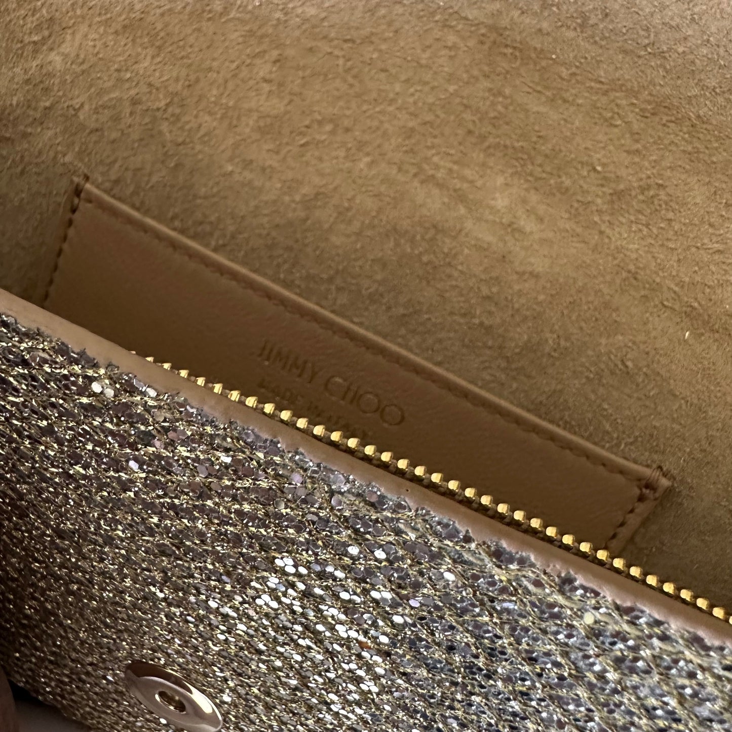 Jimmy Choo Lilia Glitter Chain Clutch in Silver