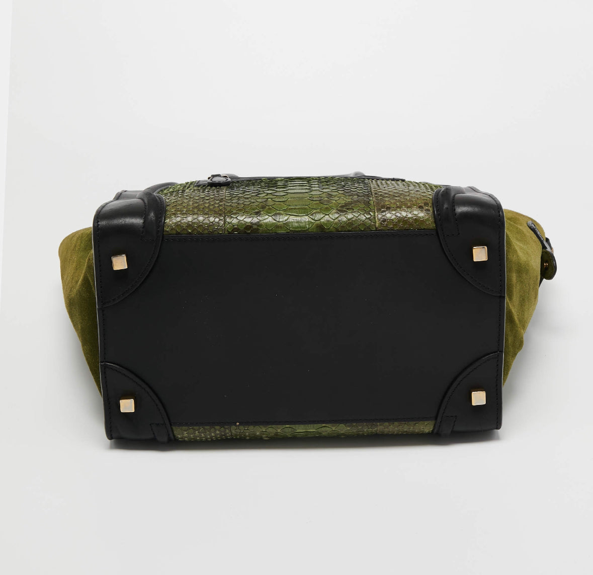 Celine Green Python and Black Leather Mini Luggage Tote