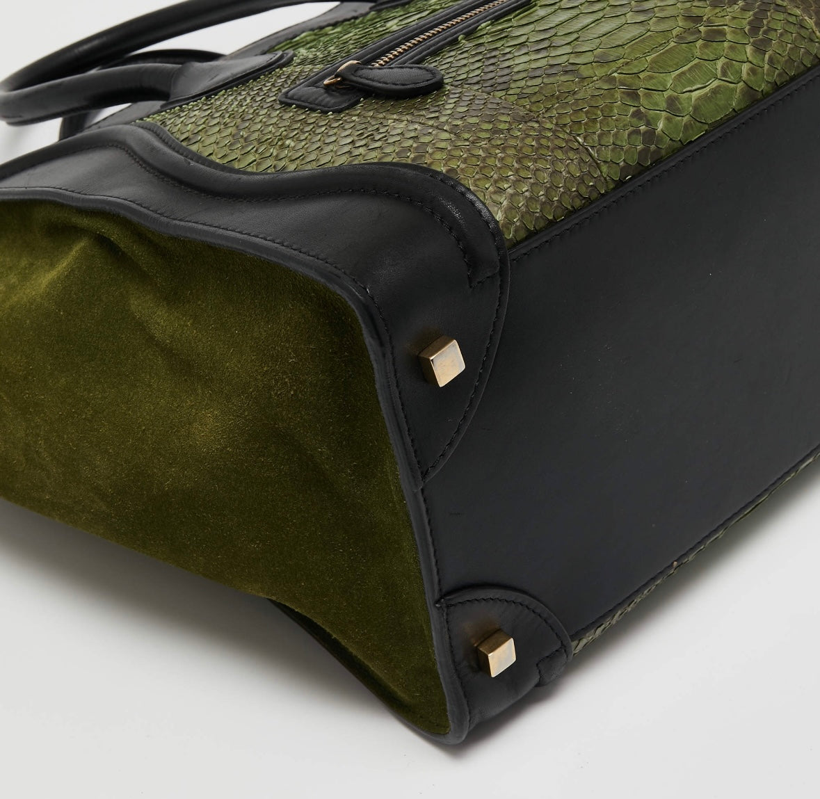 Celine Green Python and Black Leather Mini Luggage Tote