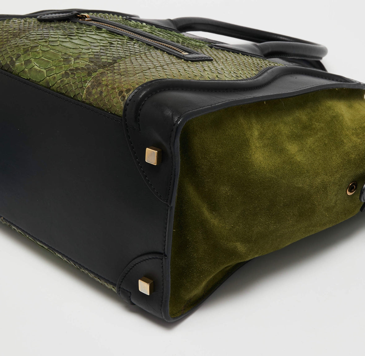Celine Green Python and Black Leather Mini Luggage Tote