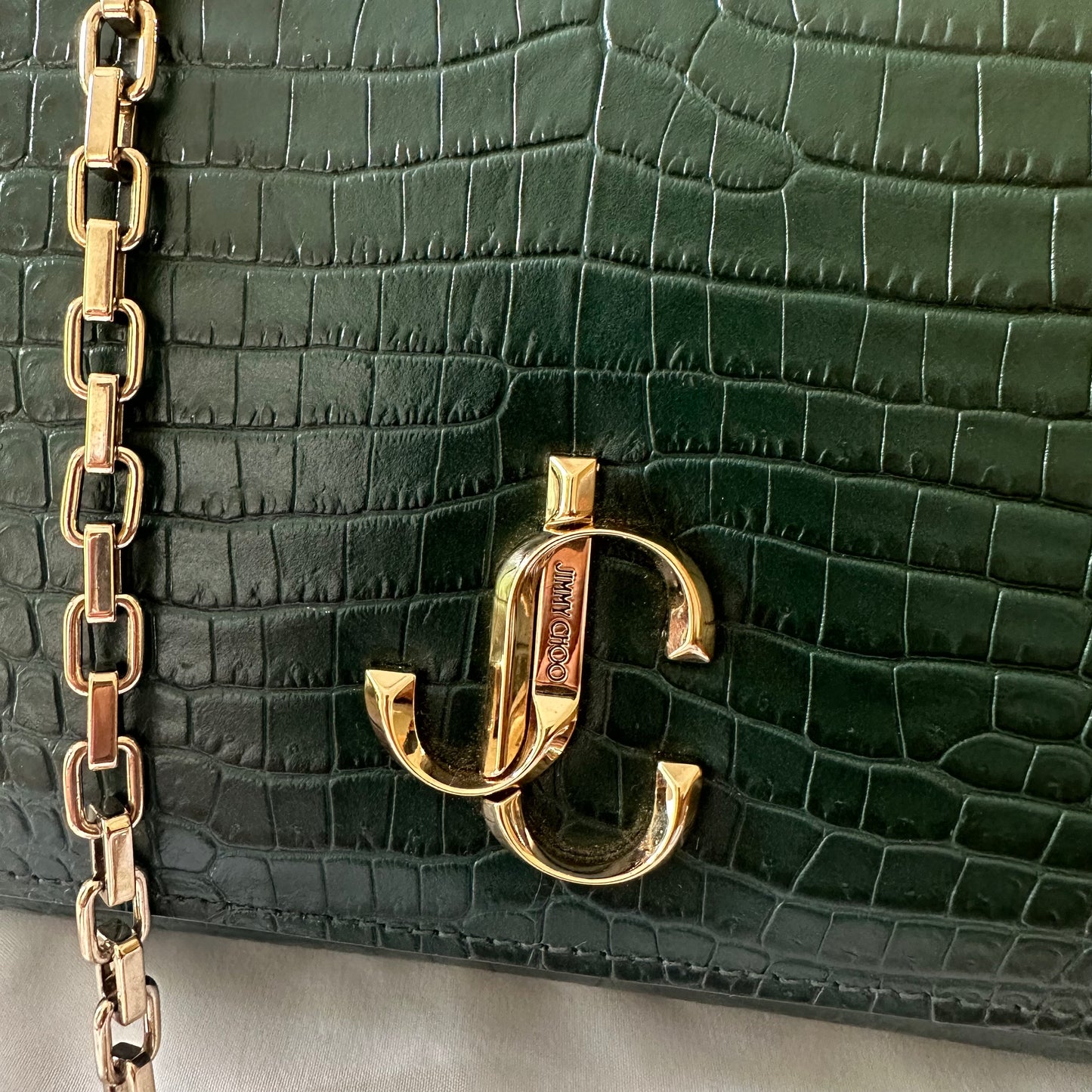 Jimmy Choo Green Embossed Leather Palace Chain Clutch