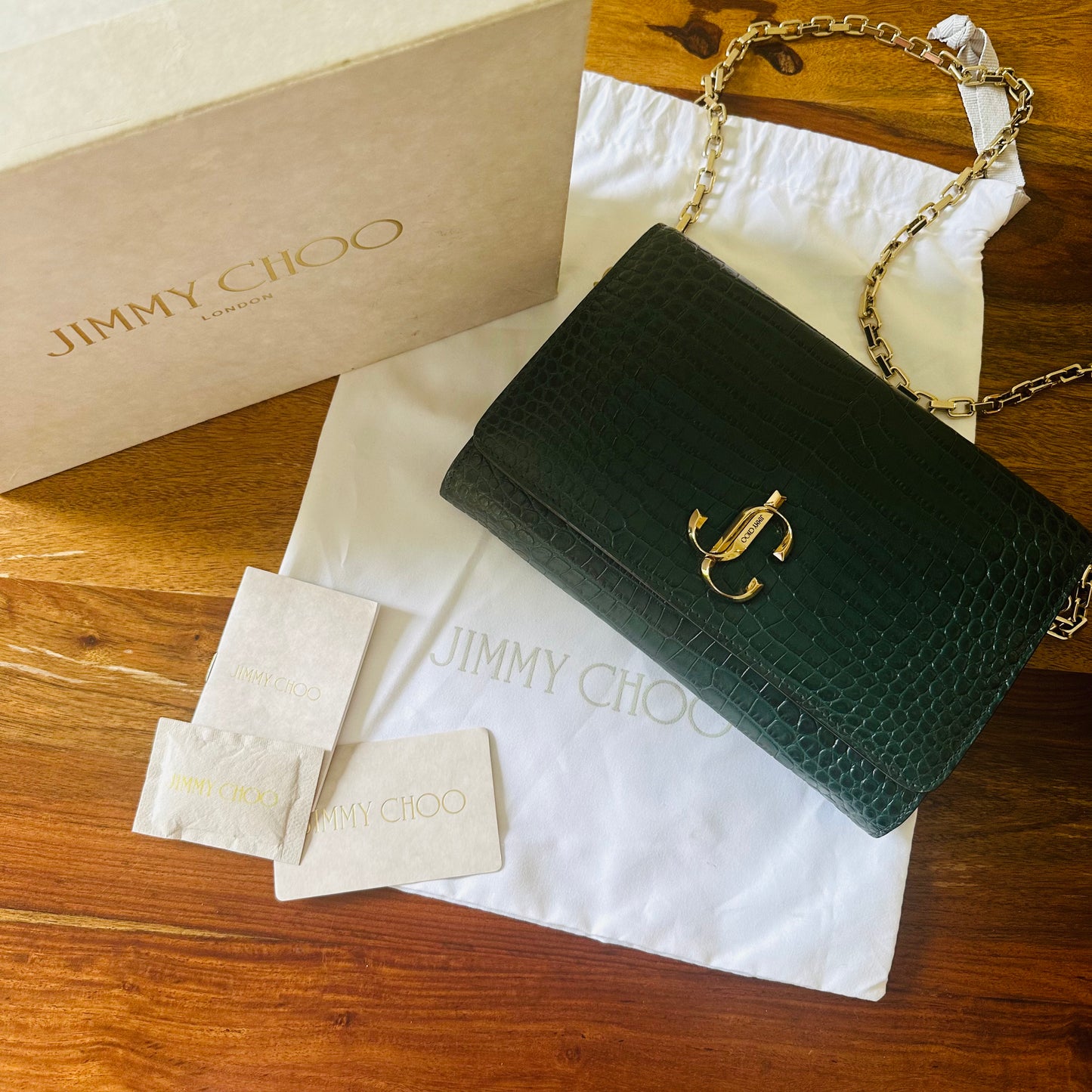 Jimmy Choo Green Embossed Leather Palace Chain Clutch