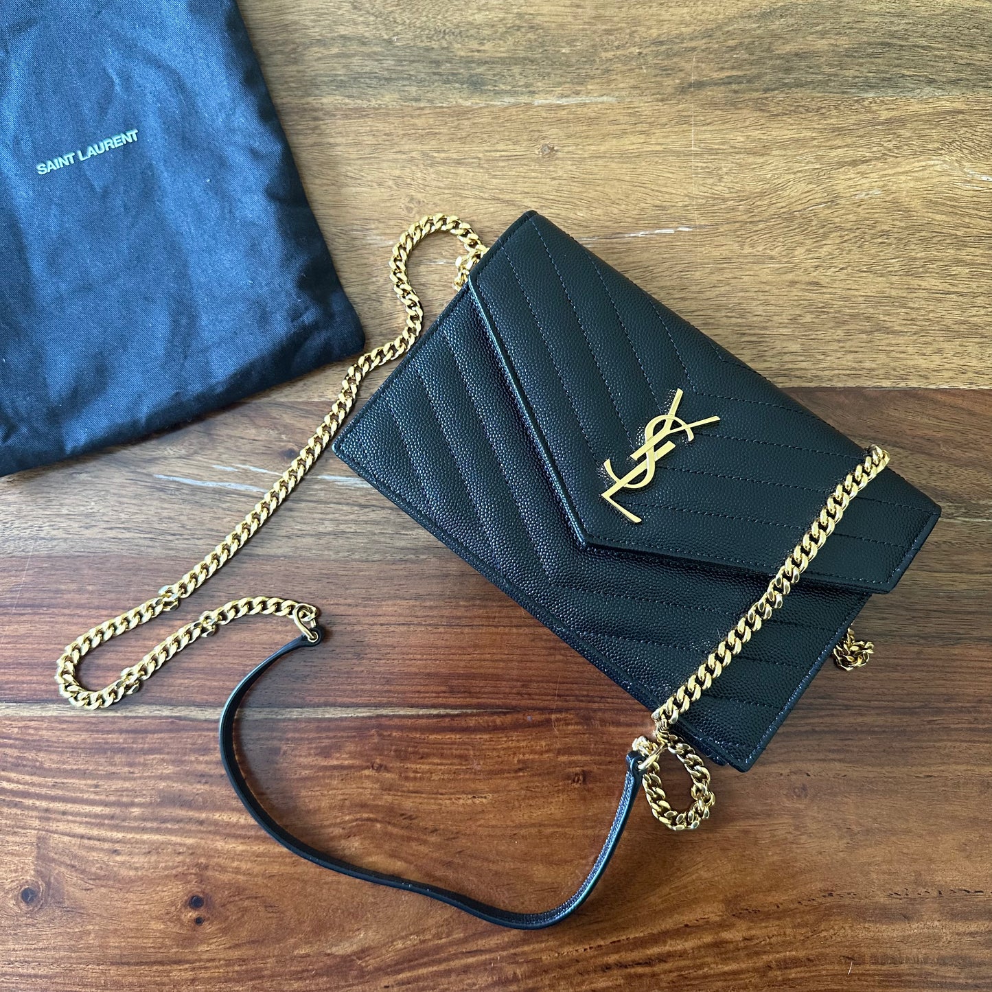 Saint Laurent Black Leather Uptown Wallet on Chain
