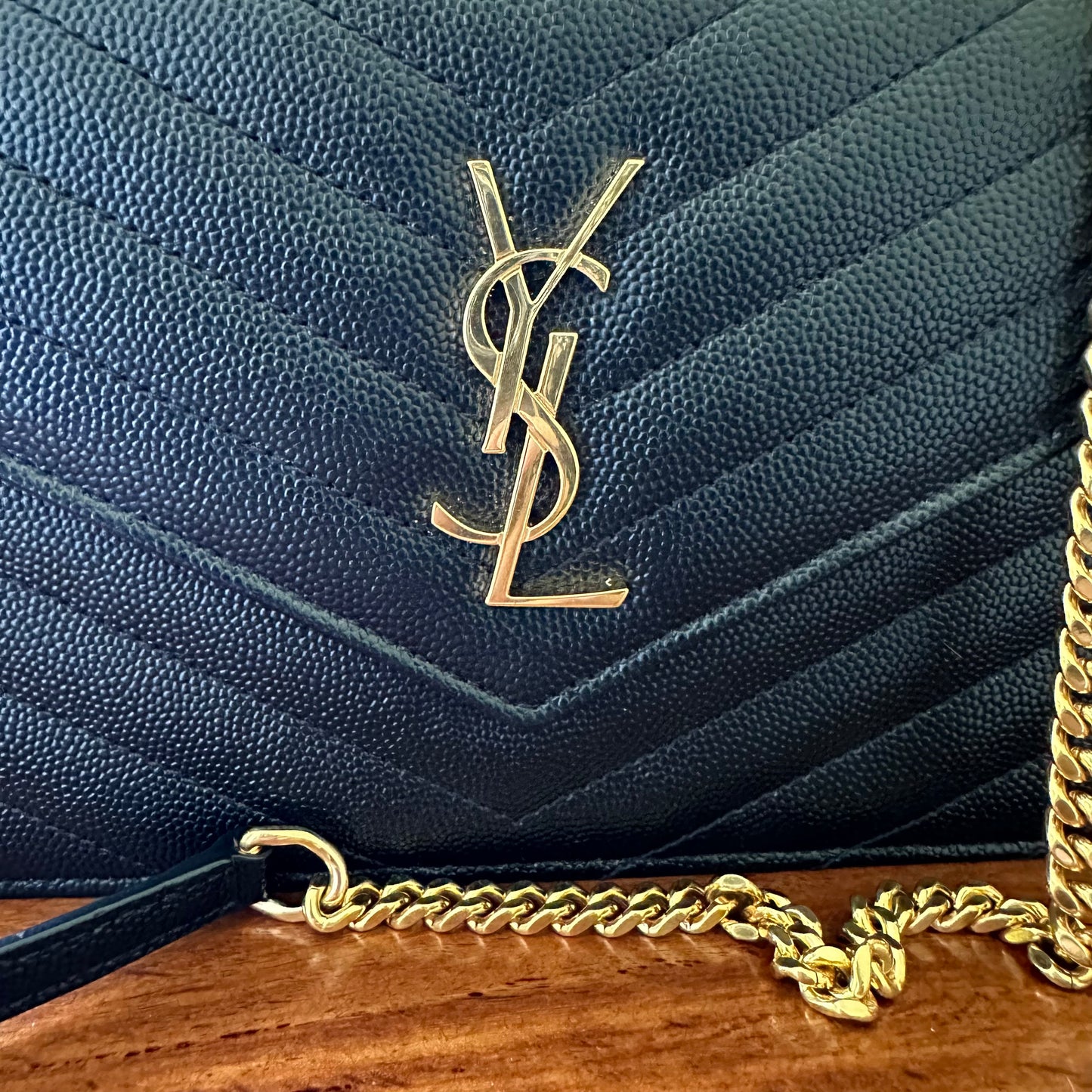 Saint Laurent Black Leather Uptown Wallet on Chain