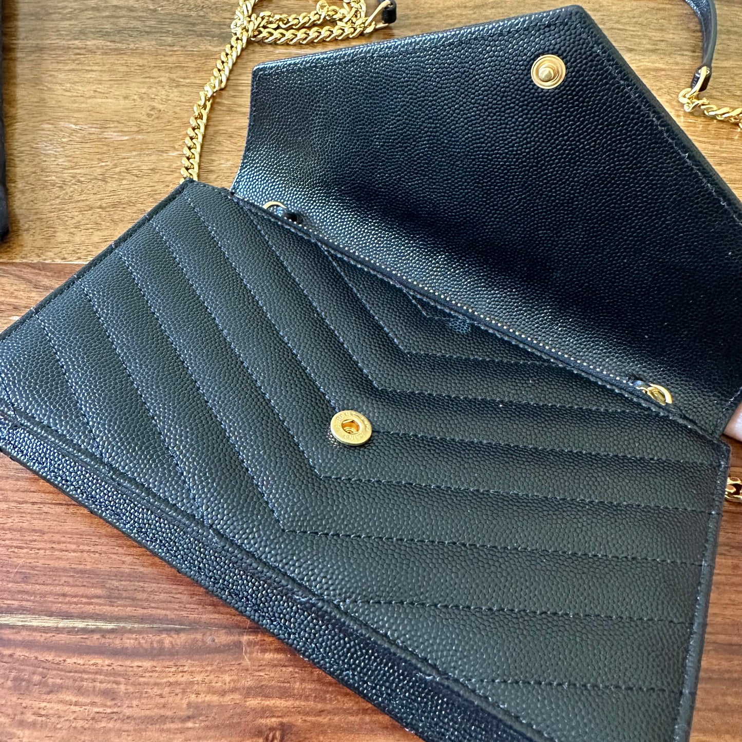 Saint Laurent Black Leather Uptown Wallet on Chain