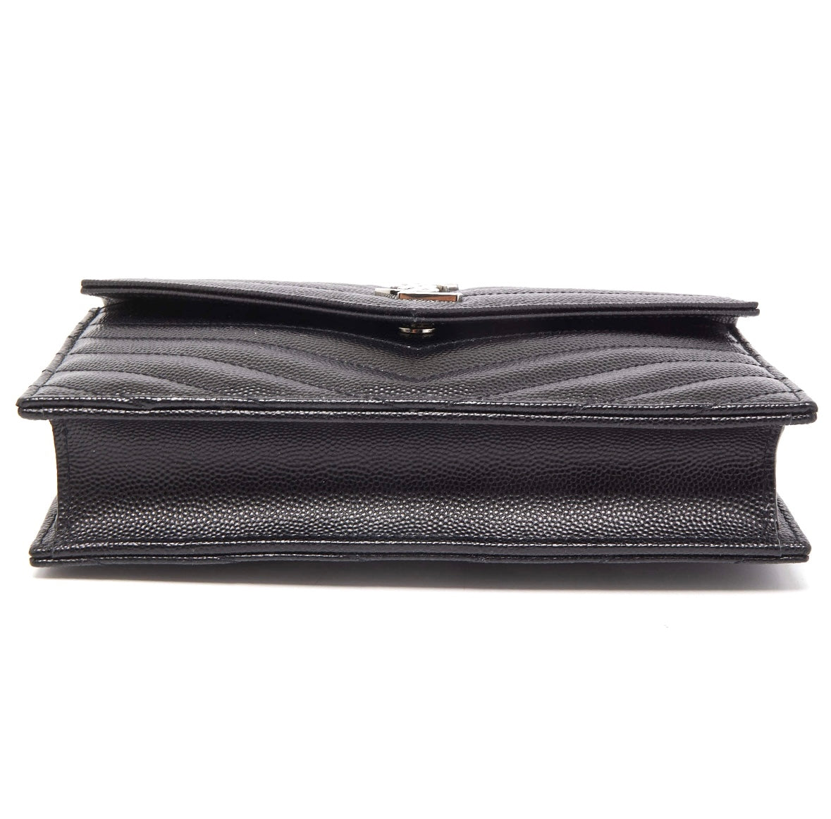 Saint Laurent Black Leather Cassandre Chain Clutch