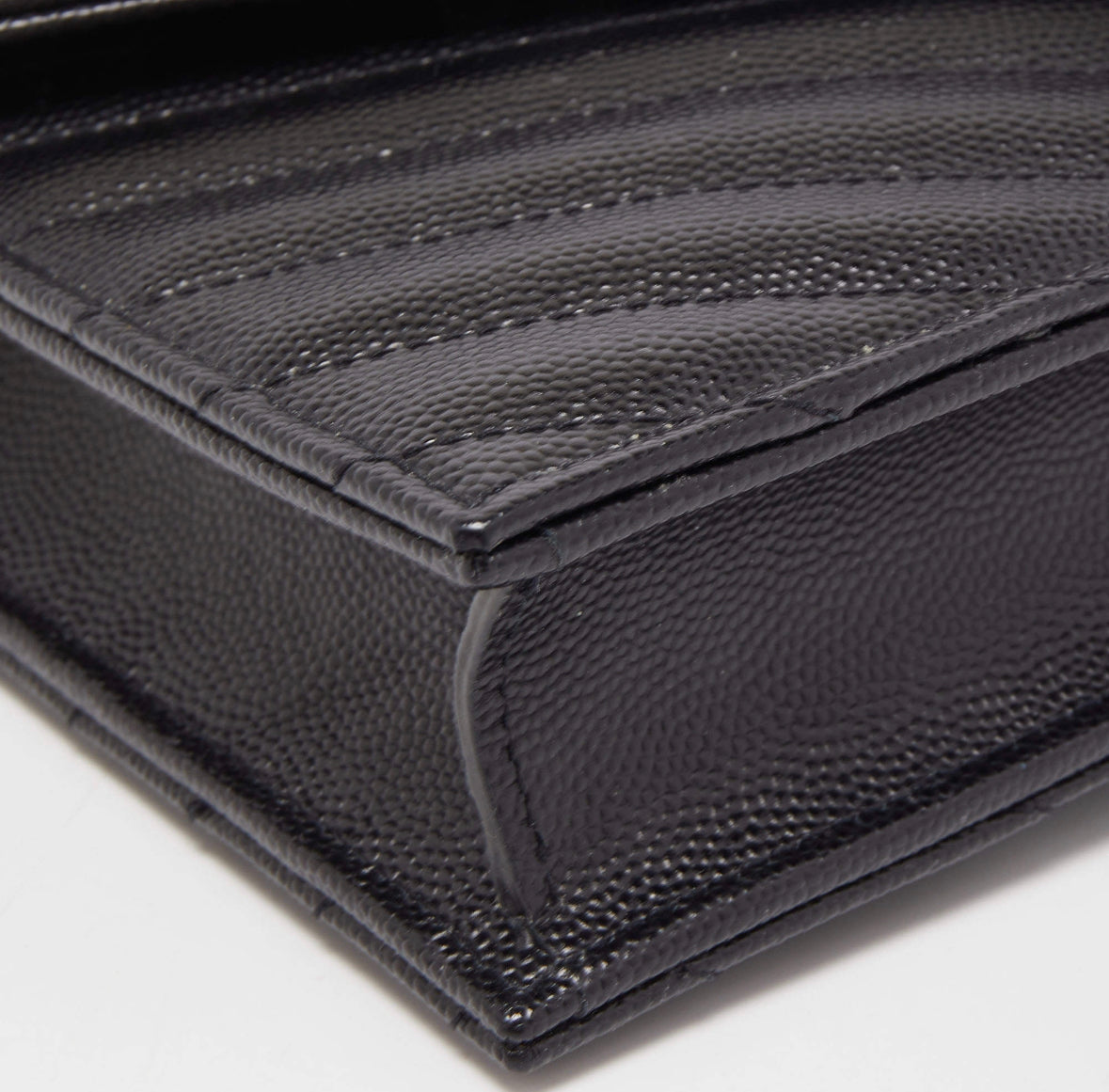 Saint Laurent Black Leather Cassandre Chain Clutch