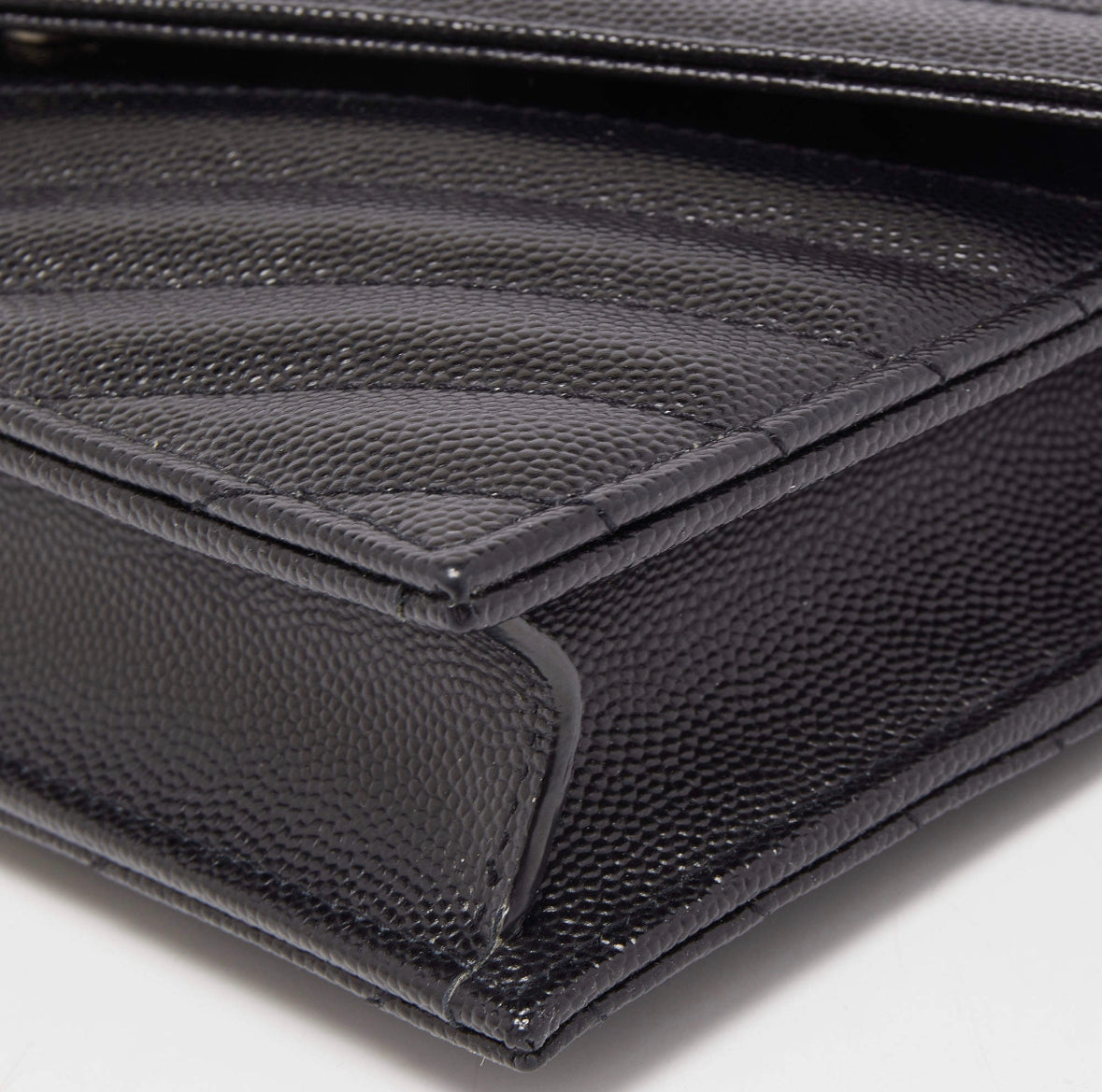 Saint Laurent Black Leather Cassandre Chain Clutch