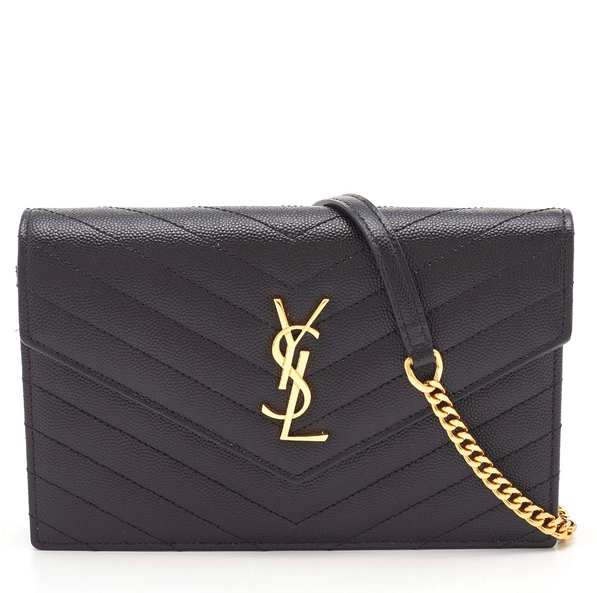 Saint Laurent Black Leather Uptown Wallet on Chain