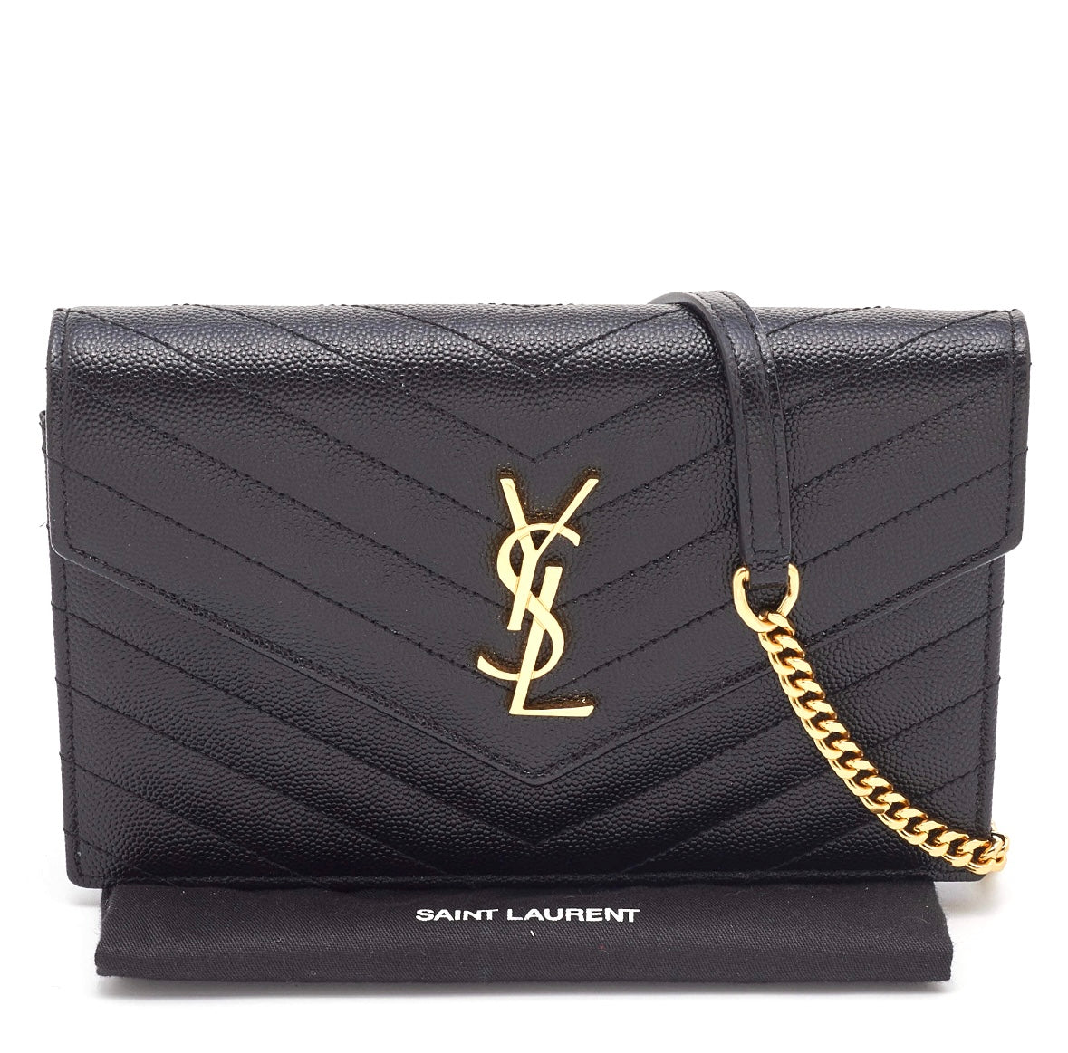 Saint Laurent Black Leather Uptown Wallet on Chain