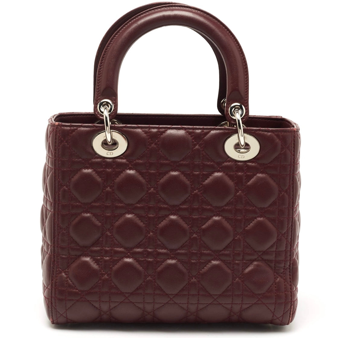 Christian Dior Cannage Leather Medium Lady Dior in Burgundy Lambskin