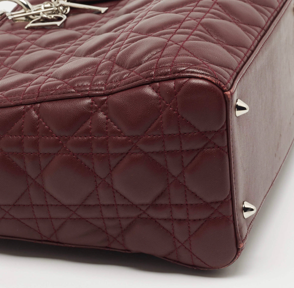 Christian Dior Cannage Leather Medium Lady Dior in Burgundy Lambskin