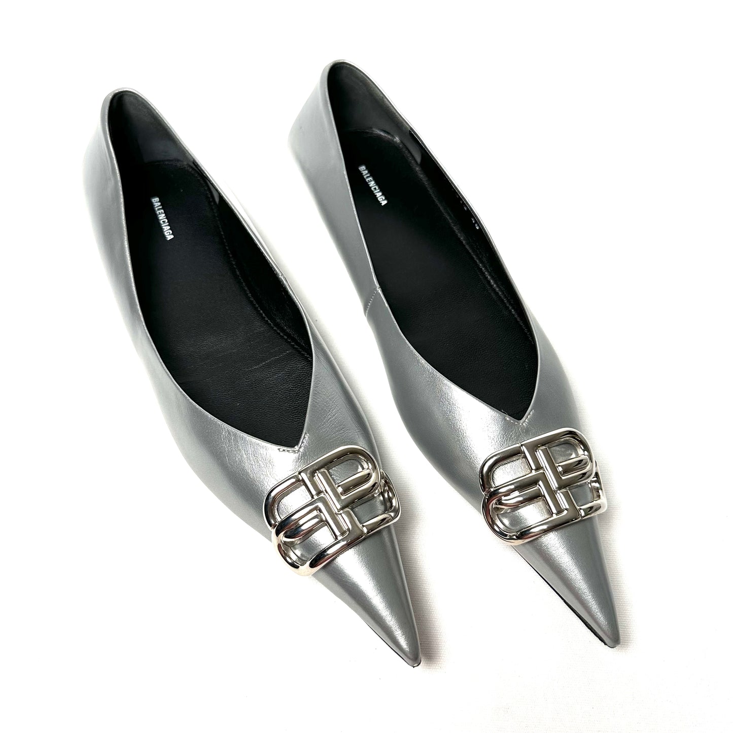 Balenciaga Silver Leather Ballet Flats - Size 40