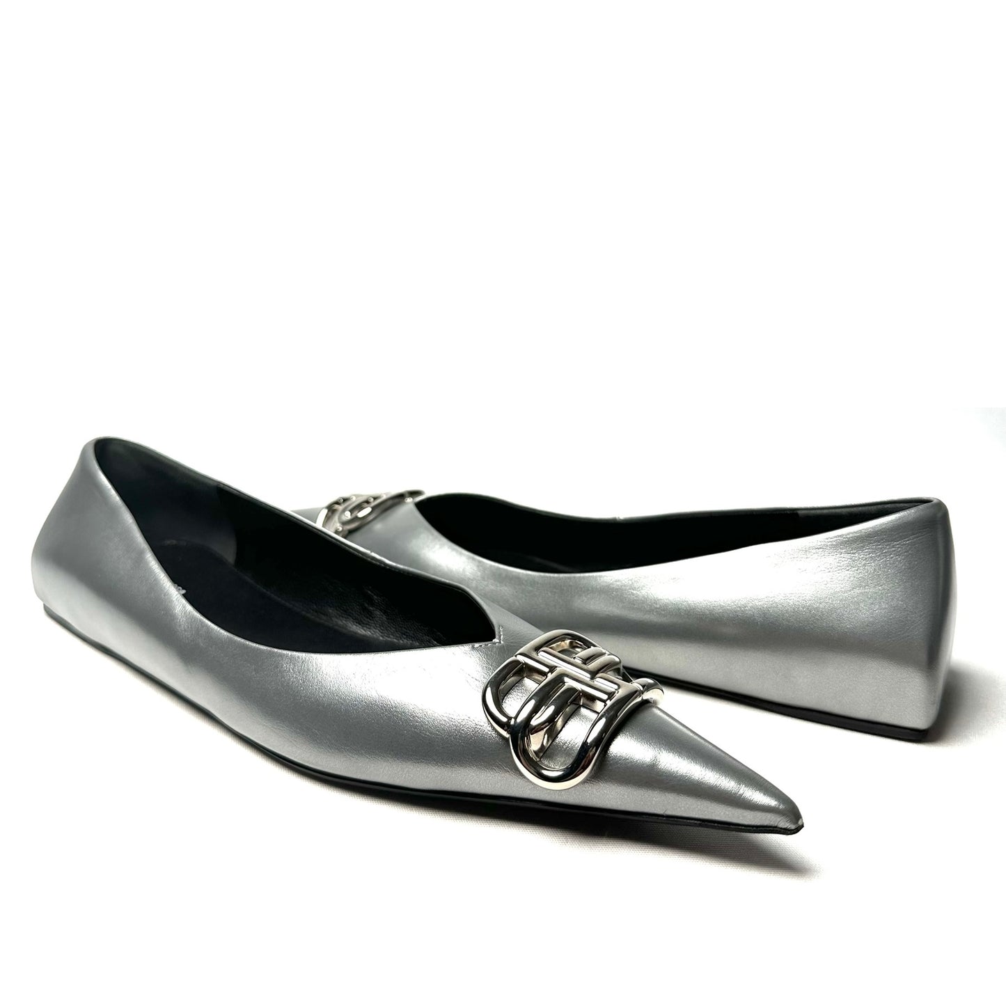 Balenciaga Silver Leather Ballet Flats - Size 40