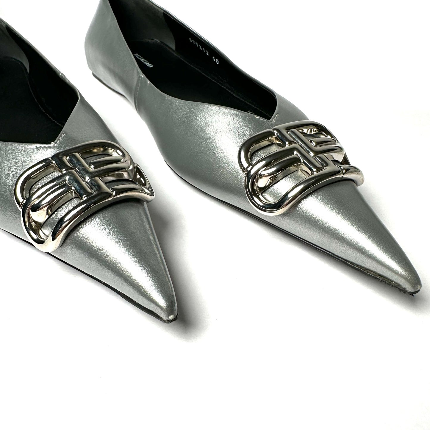 Balenciaga Silver Leather Ballet Flats - Size 40