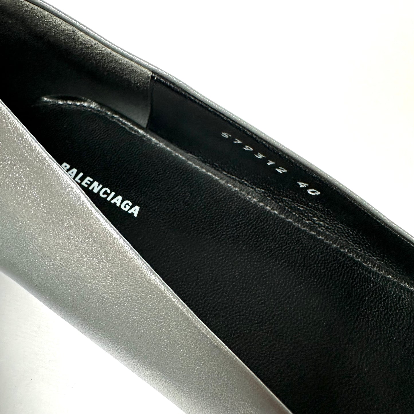Balenciaga Silver Leather Ballet Flats - Size 40