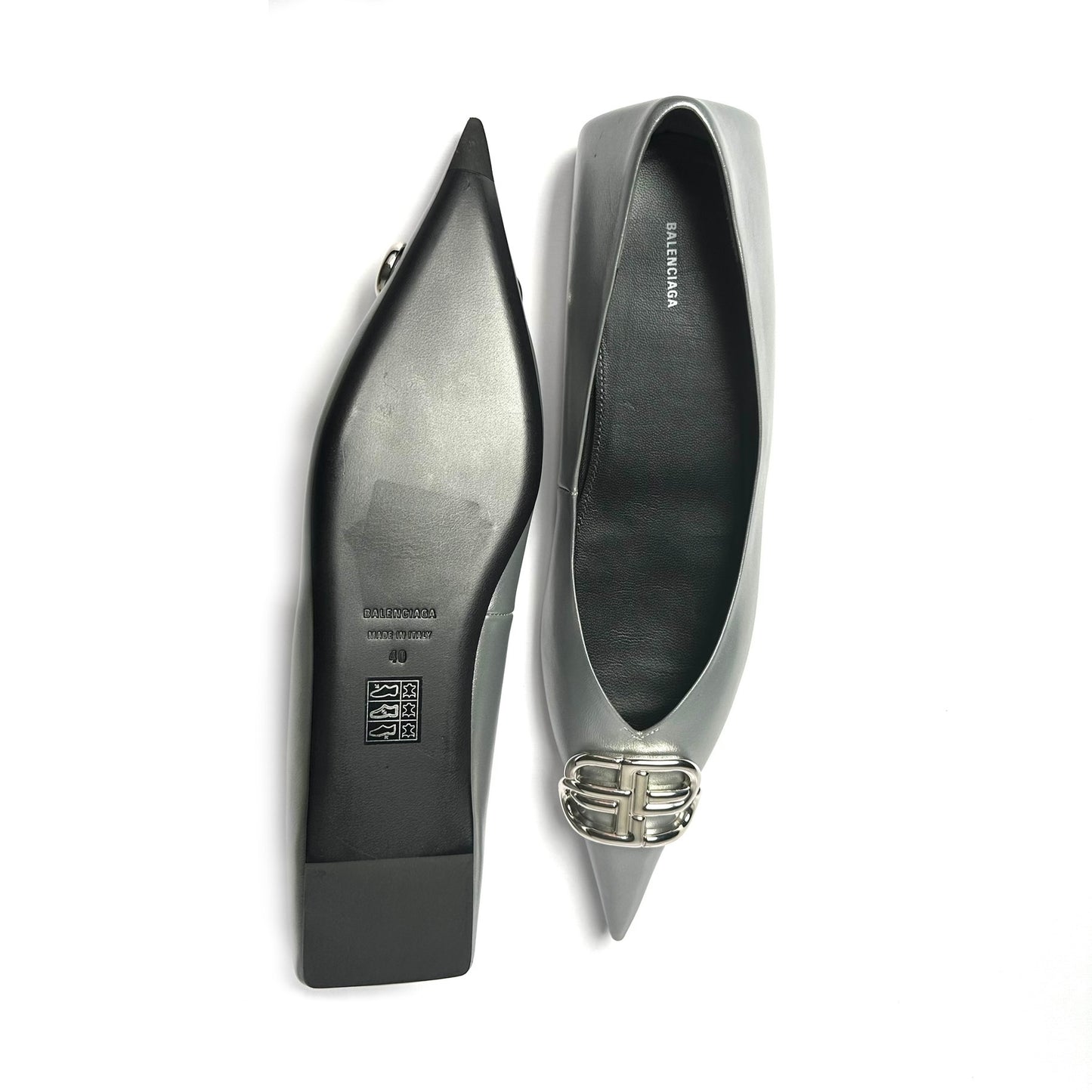 Balenciaga Silver Leather Ballet Flats - Size 40