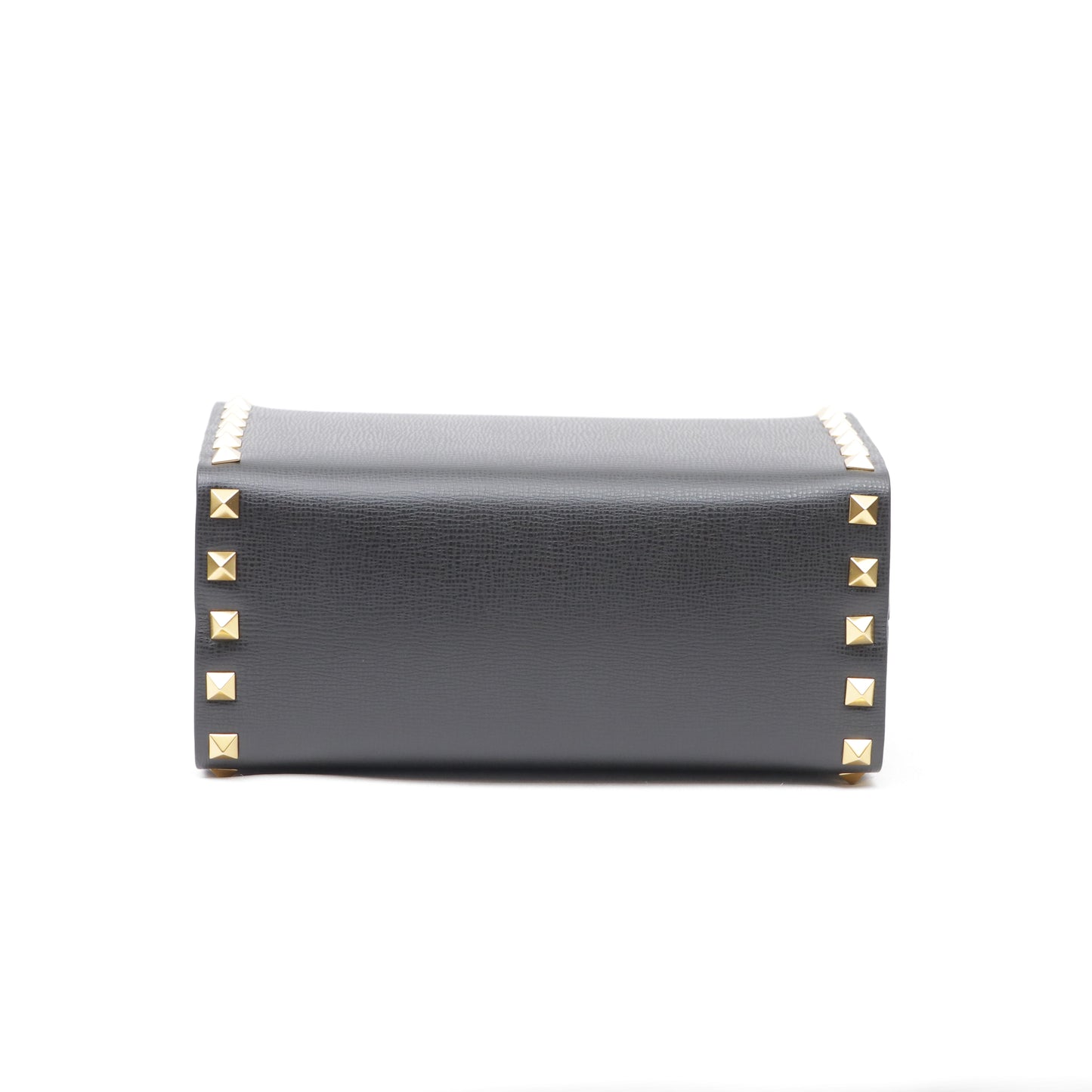 Valentino Black Leather Rockstud Alcove Box Top Handle Bag