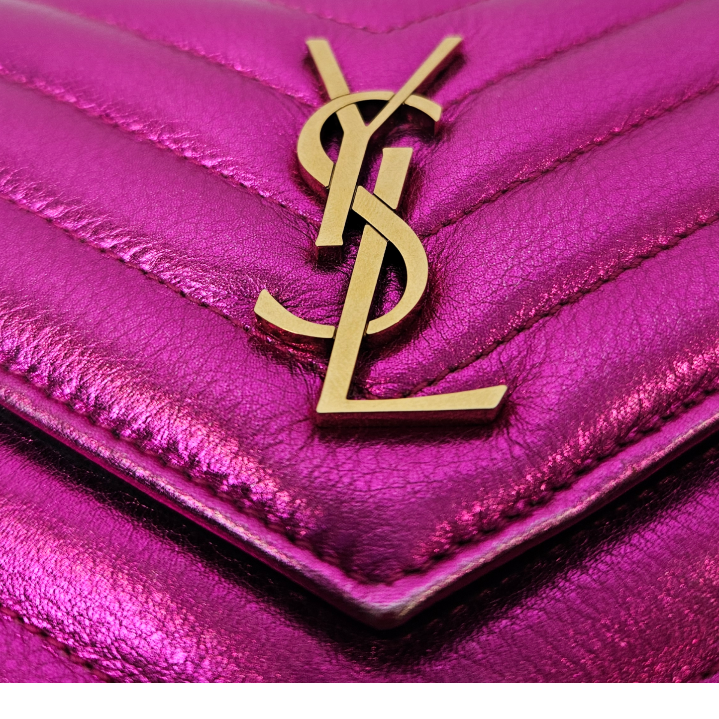 Saint Laurent Metallic Pink Wallet on Chain