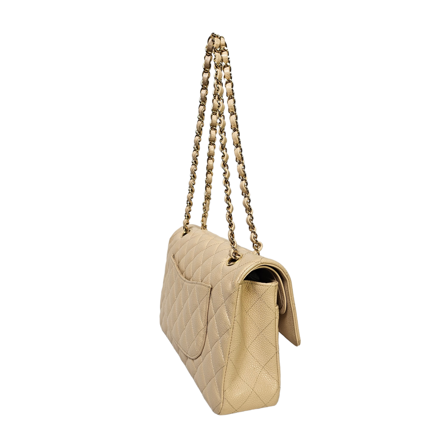 Chanel Classic Medium Double Flap Bag in Beige Caviar Leather