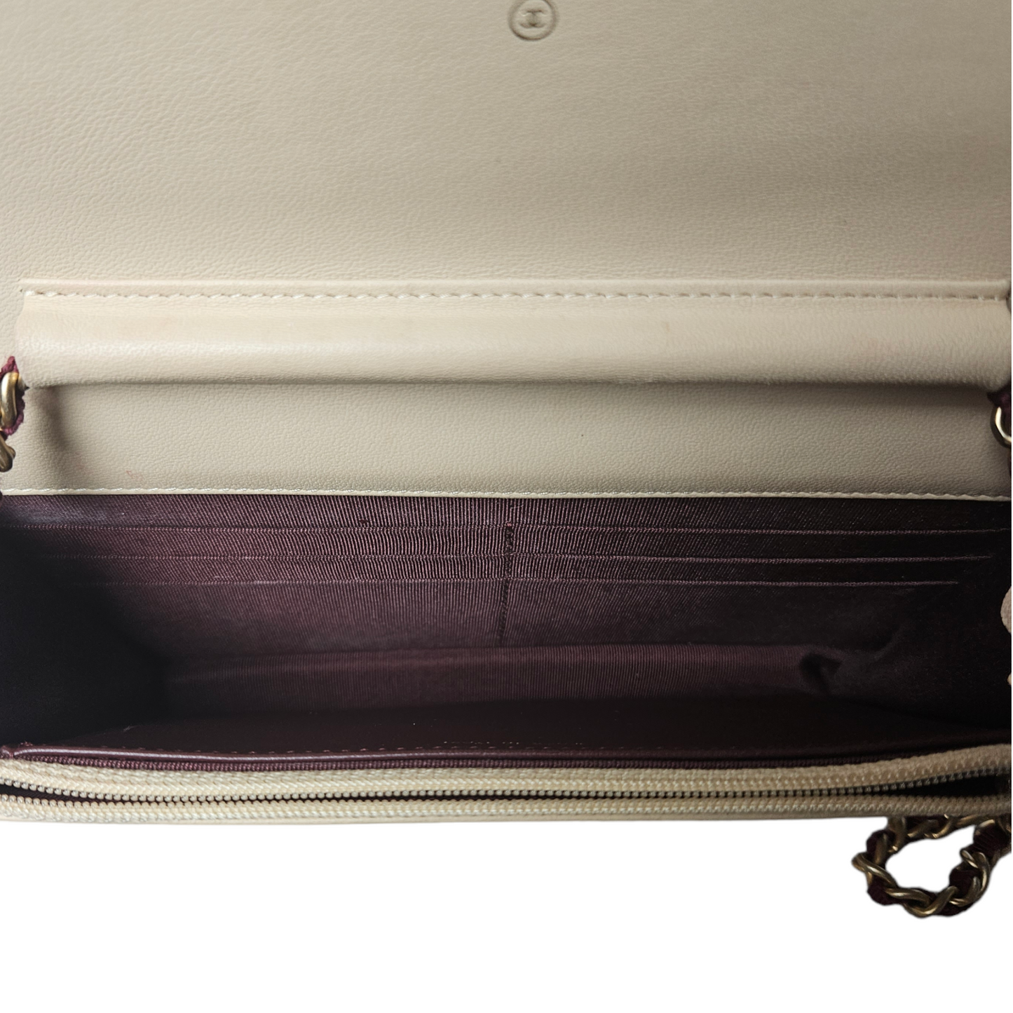 Chanel Beige/Burgundy Classic Wallet on Chain